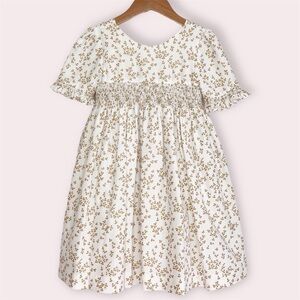 Luli & Me gold floral dress smocked with ruffle sleeves size 2T